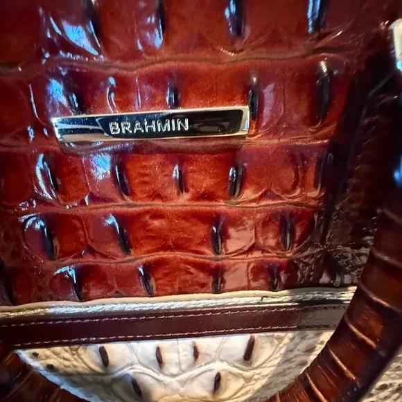 BRAHMIN Elegant Brown and Cream Croc-Embossed Women's shoulder satchel - Picture 6 of 7